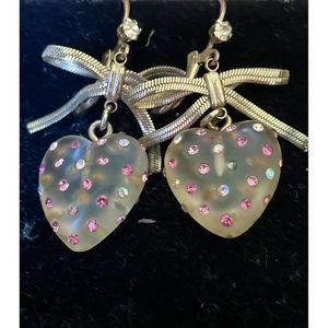 Vintage heart bow gold dangle earrings